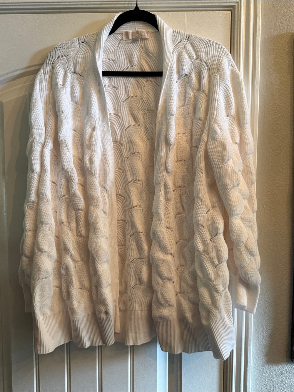 MICHAEL Michael Kors White Cable Knit Open-Front Cardigan